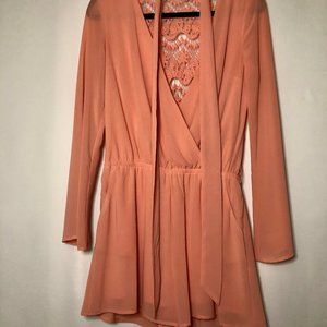 🍀Altar’d State Peach Crochet Long Sleeve Romper